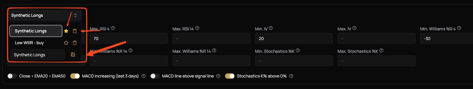 Selecting a stock filter